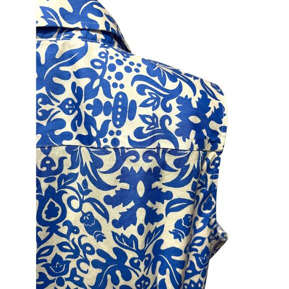 Size 16 Talbots Button Up Wrinkle Resistant Sleeveless Floral Shirt Blue - Picture 8 of 12